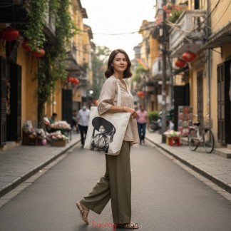 Túi tote vải in họa tiết phụ nữ Hải Phòng 35*40cm